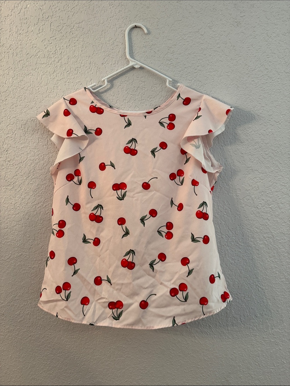 SHEIN Pink Cherry Ruffle Sleeve Top